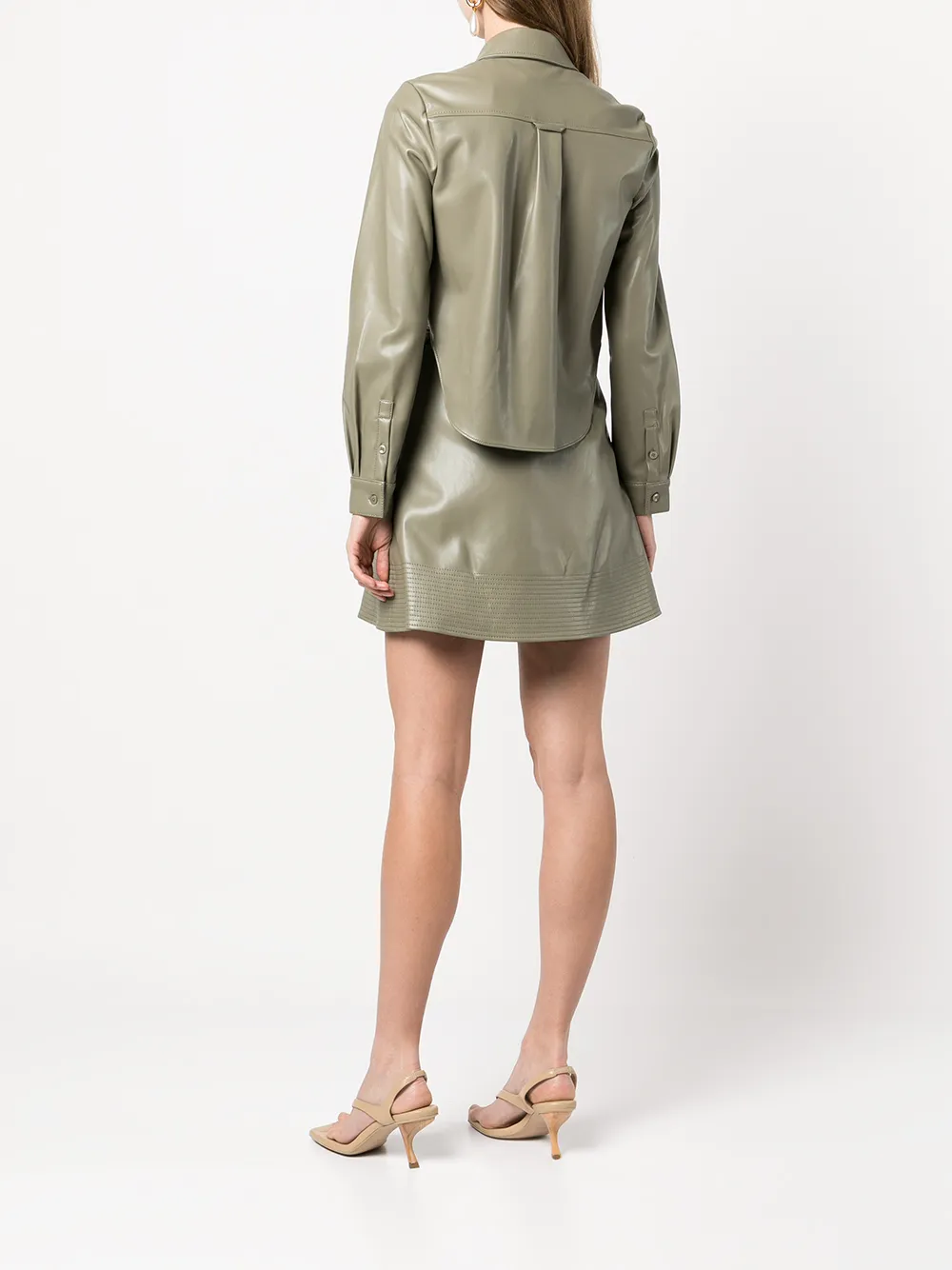 Simkhai Shaelyn Vegan Leather Mini Shirtdress In Olivine