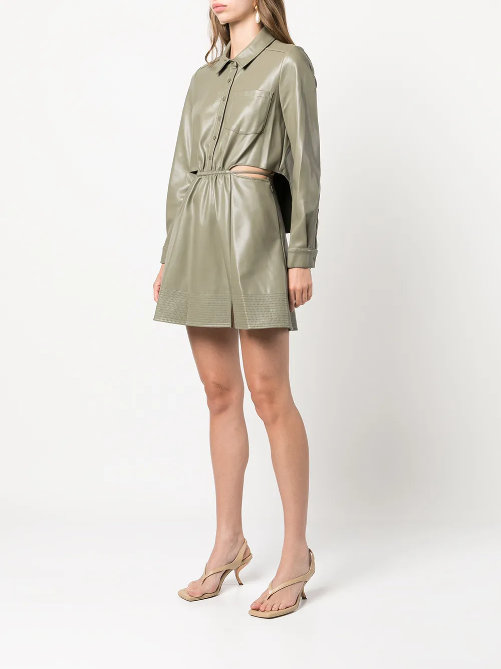Simkhai Shaelyn Vegan Leather Mini Shirtdress In Olivine