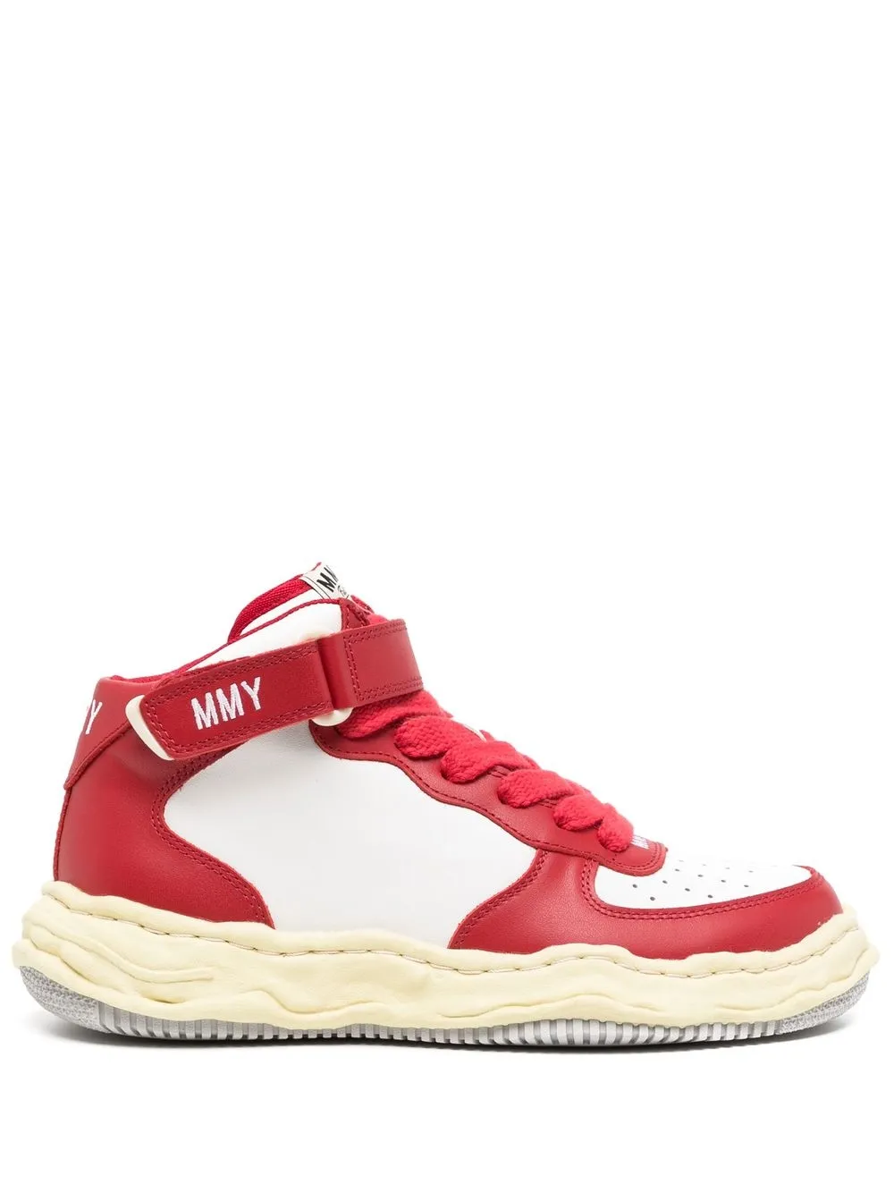 

Maison Mihara Yasuhiro tenis altos con diseño de dos tonos - Rojo