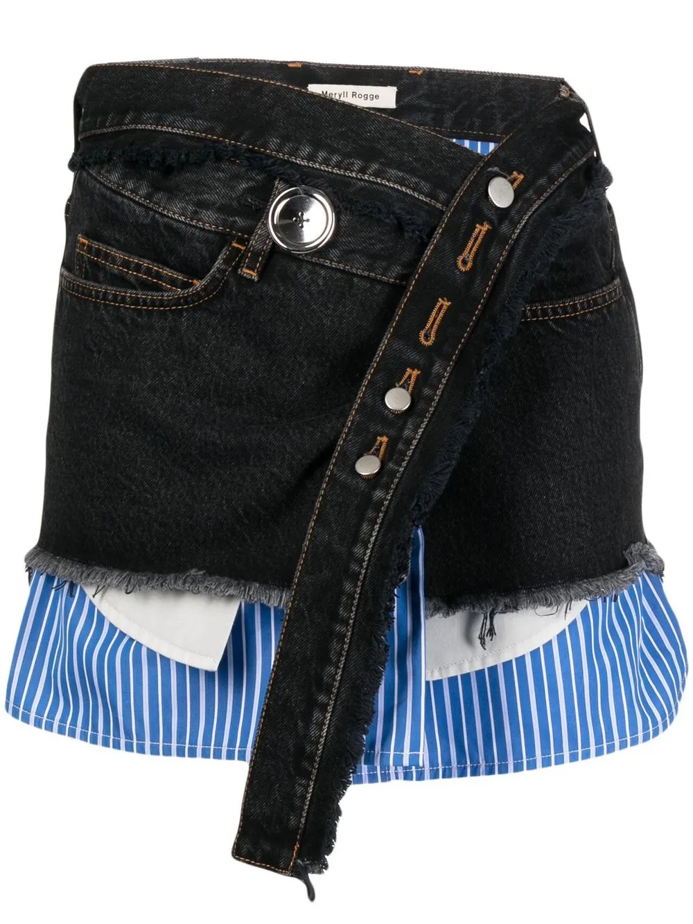 asymmetric layered denim mini skirt