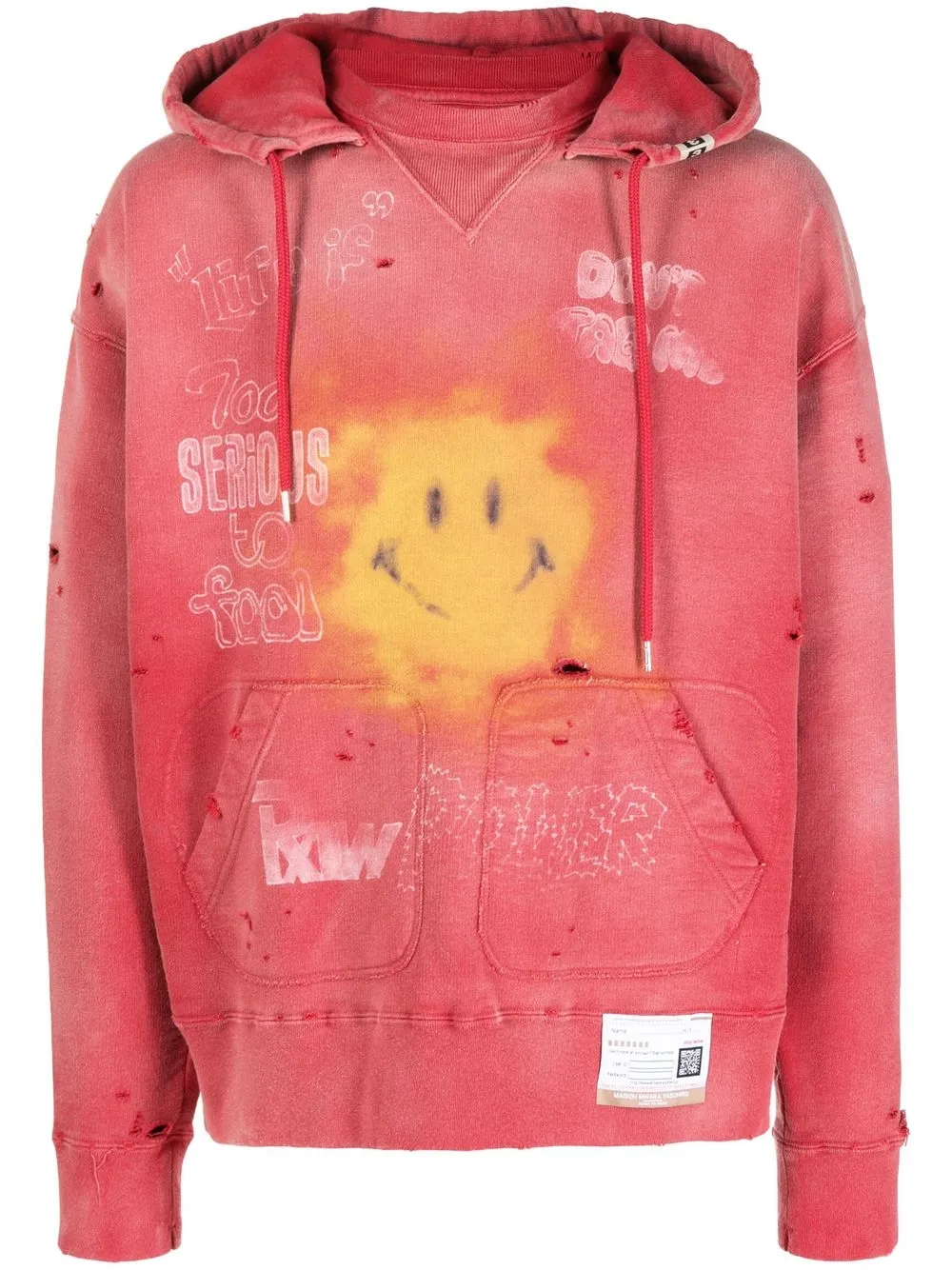 

Maison Mihara Yasuhiro graphic-print distressed hoodie - Red