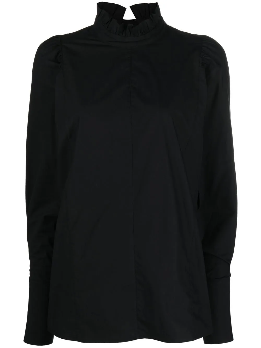 

Tela blusa con cuello y flecos - Negro