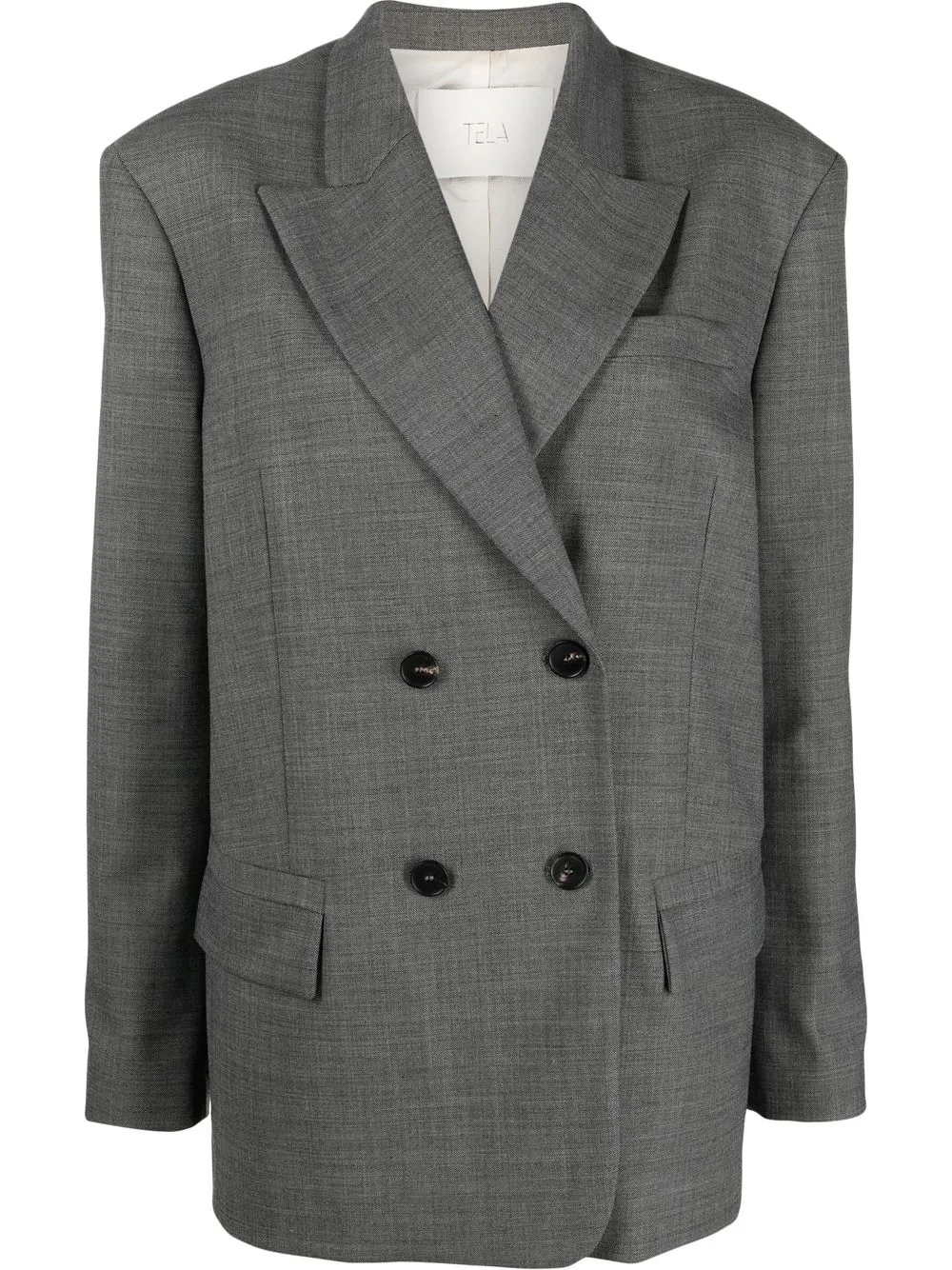 Tela Double-breasted Blazer In Grey