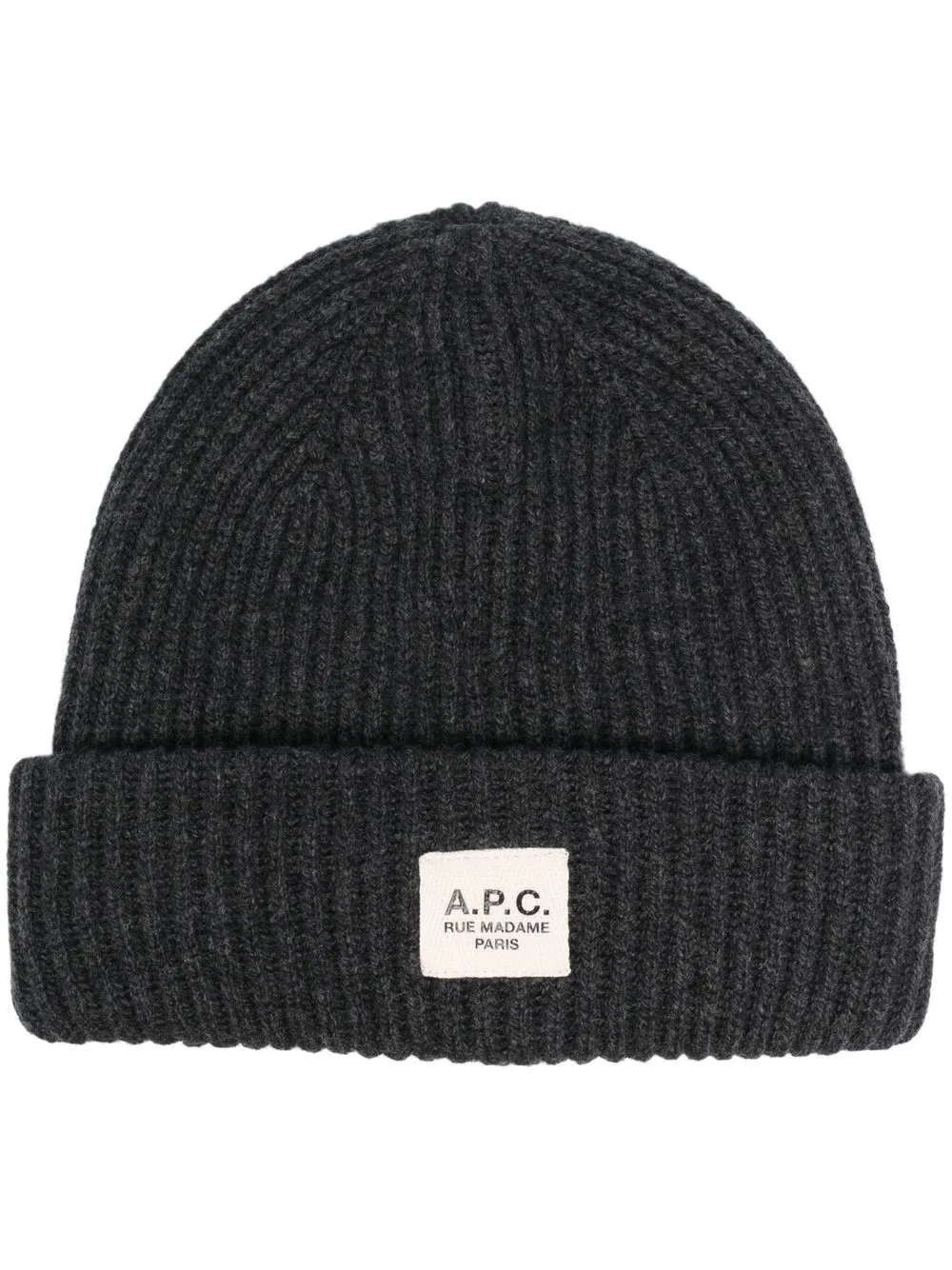 

A.P.C. gorro tejido de canalé con parche del logo - Gris