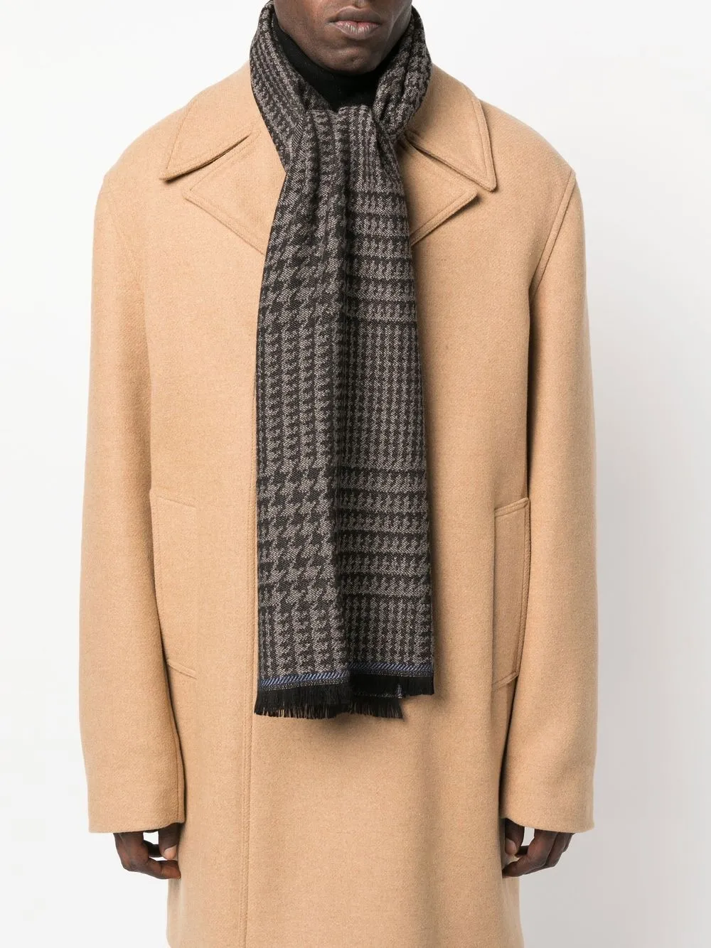 Kiton Sjaal met pied-de-poule print - Bruin