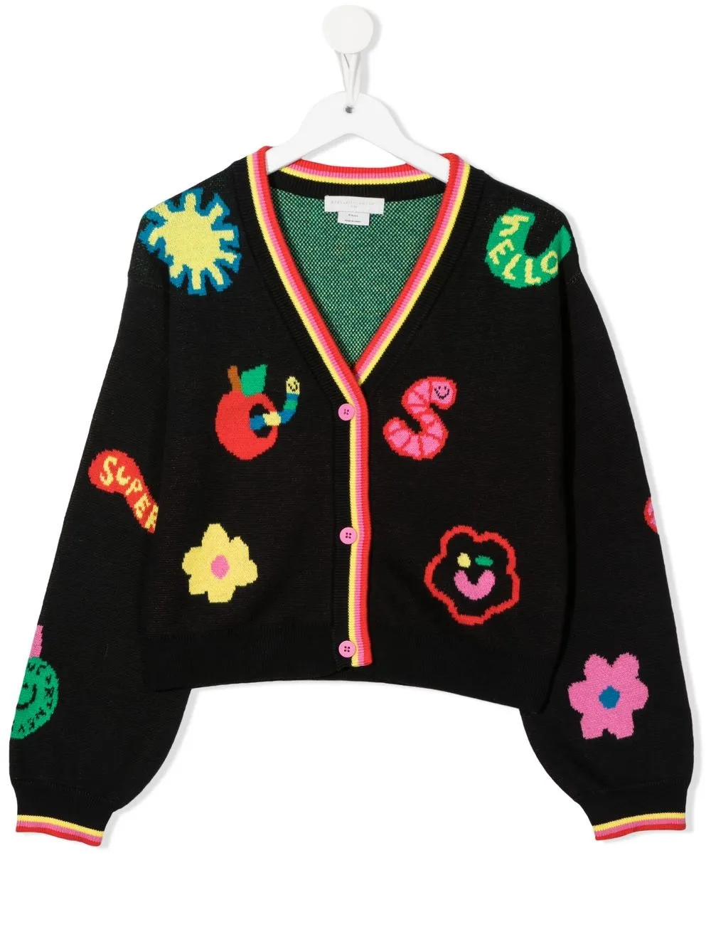 

Stella McCartney Kids cárdigan tejido en intarsia con cuello en V - Negro
