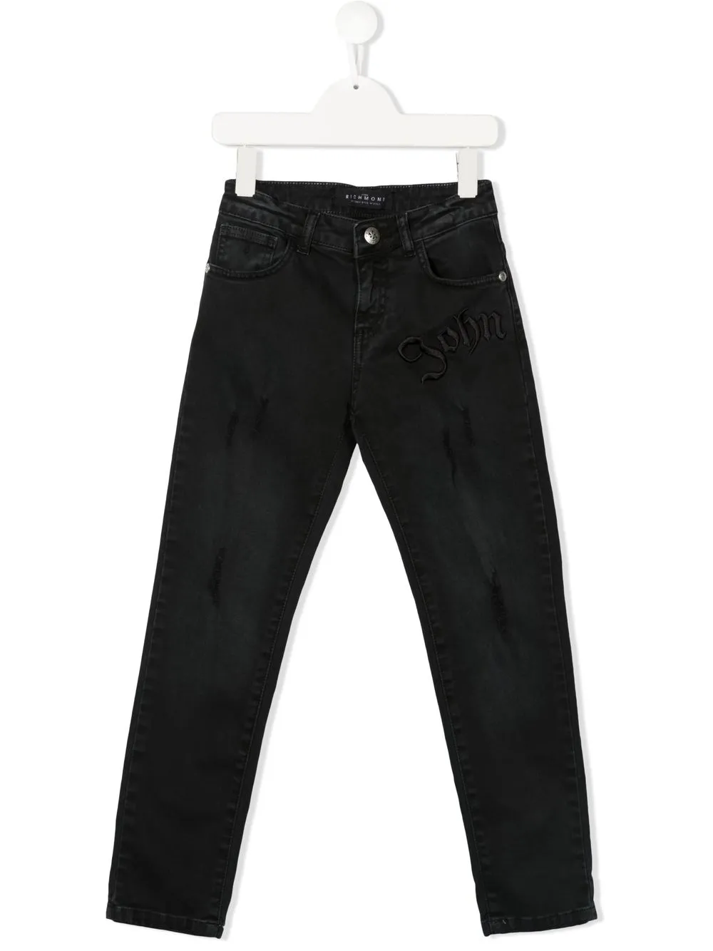 

John Richmond Junior jeans con logo bordado - Negro