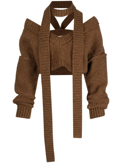 MERYLL ROGGE cropped V-neck halterneck jumper