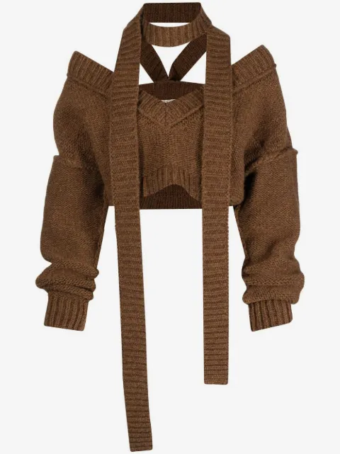 MERYLL ROGGE cropped V-neck halterneck jumper