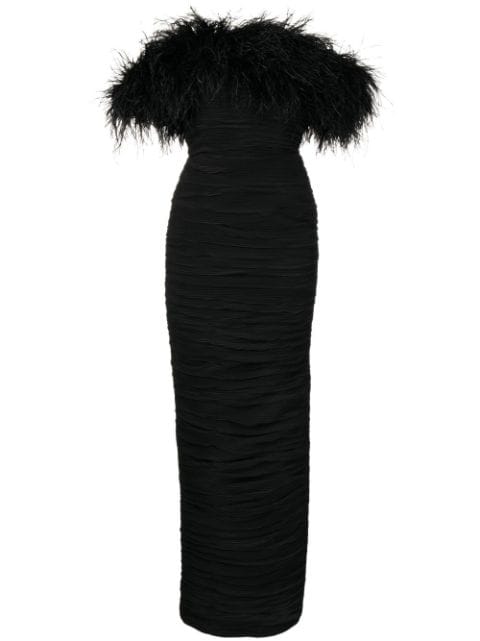 Rachel Gilbert Zion feather-trim ruched gown