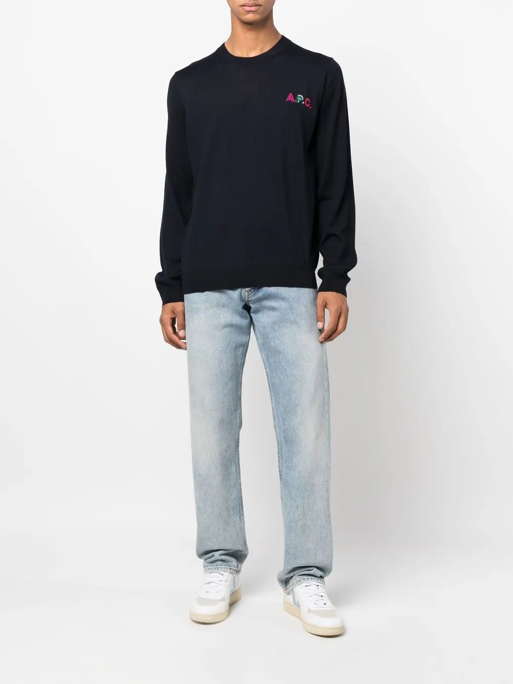 A.P.C. Sweater met geborduurd logo - Blauw