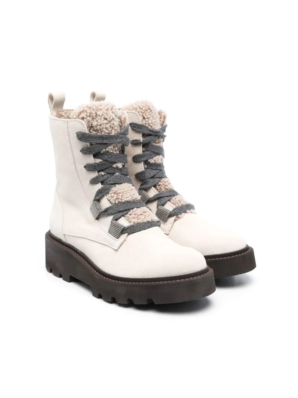 

Brunello Cucinelli Kids faux-fur combat boots - Neutrals