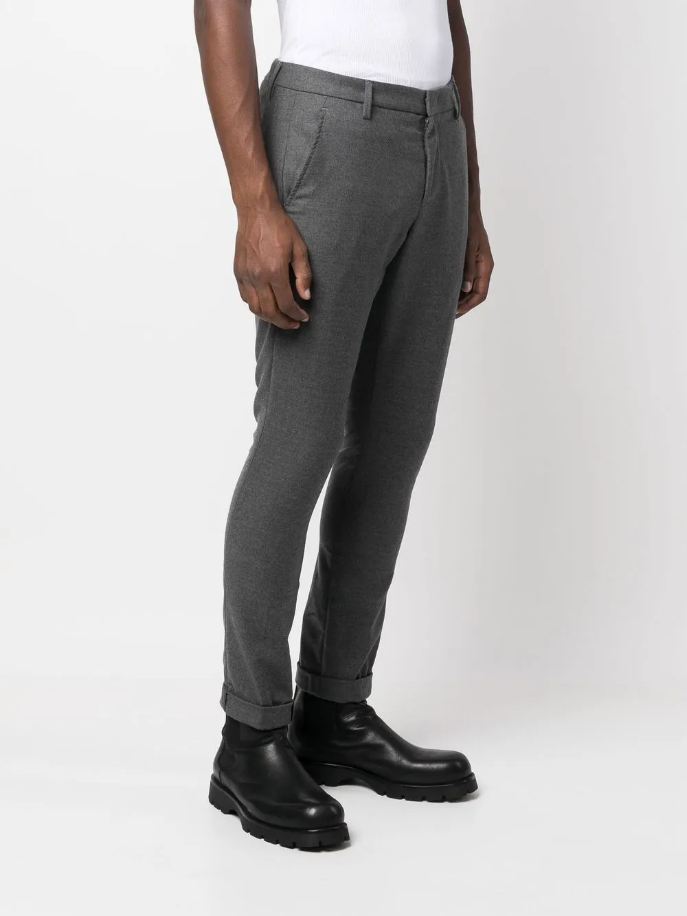 Dondup Virgin-wool Tapered Trousers In Grau