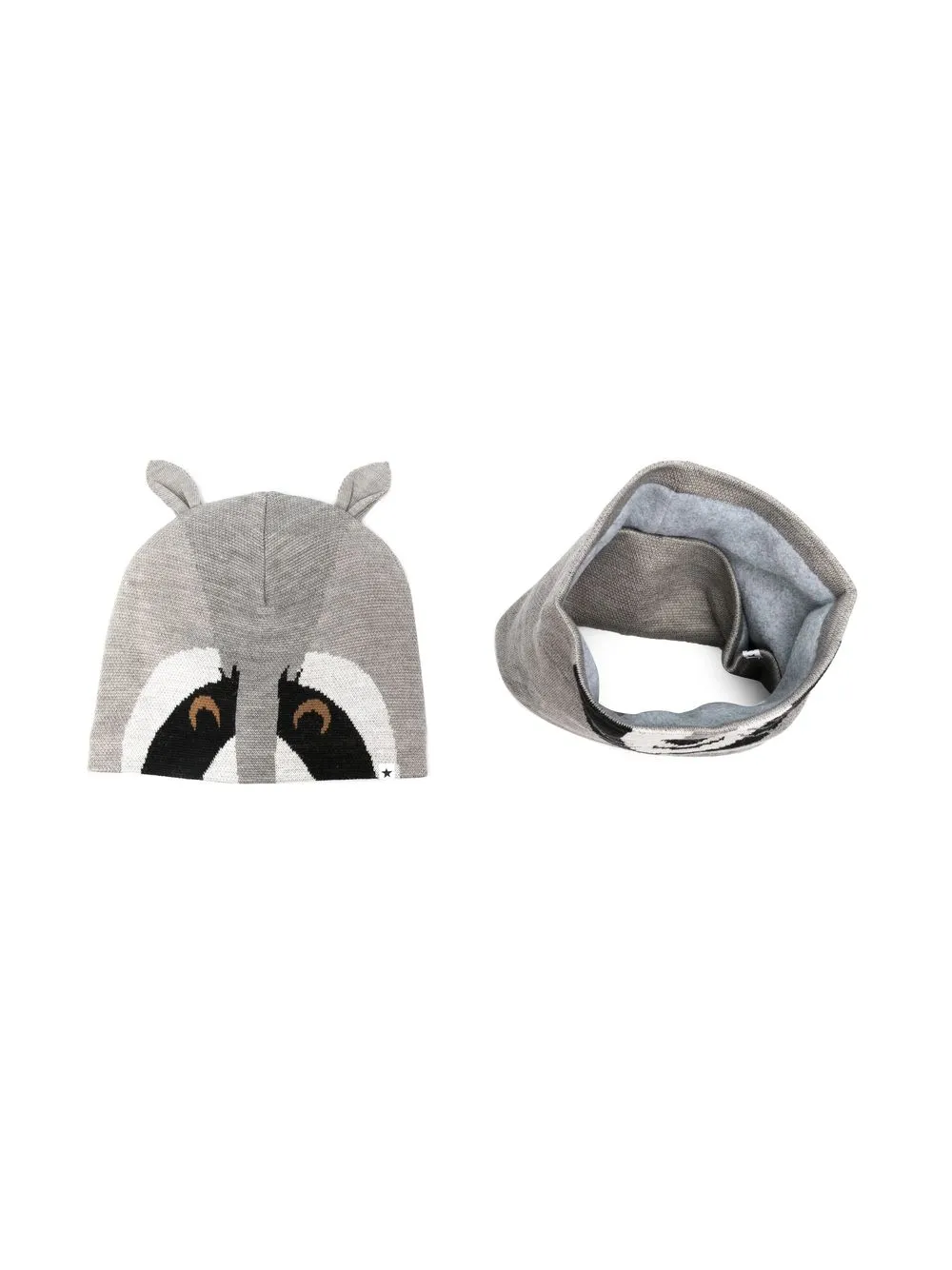 

Molo raccoon-print hat and scarf set - Grey