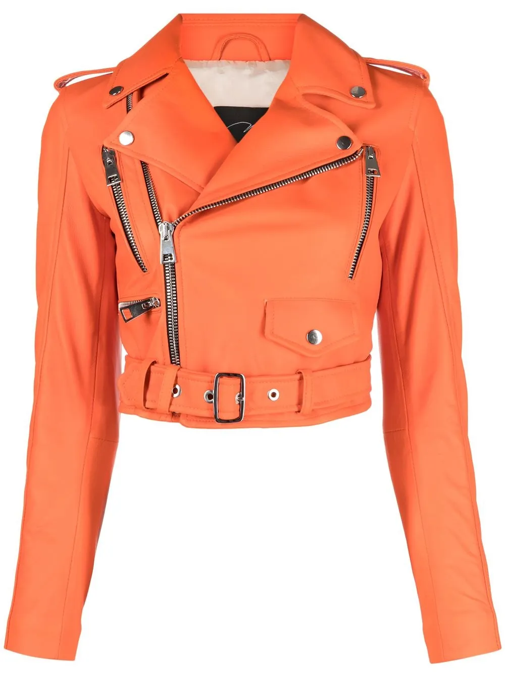 

Manokhi cropped leather biker jacket - Orange