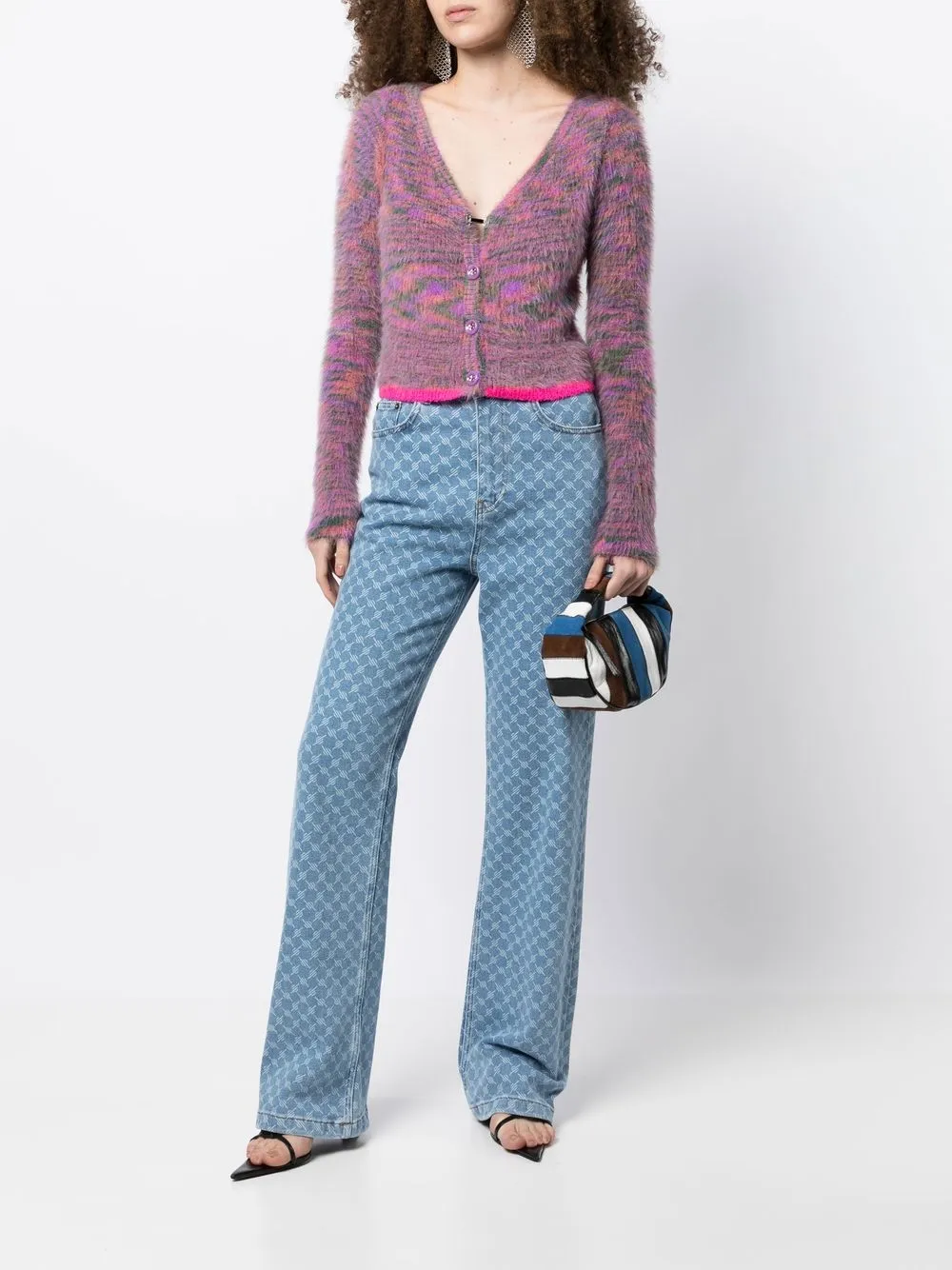 Andersson Bell Contrast-trim Patterned Cardigan In Brown