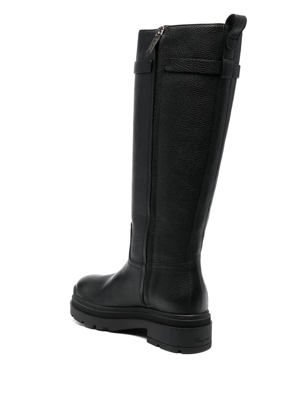 Ferragamo Leather Ryder Boots Buckle Detail In Black