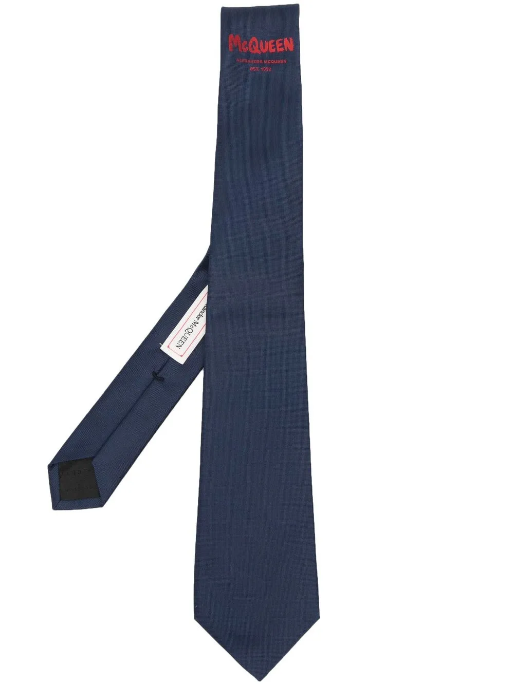 

Alexander McQueen corbata de seda con logo estampado - Azul