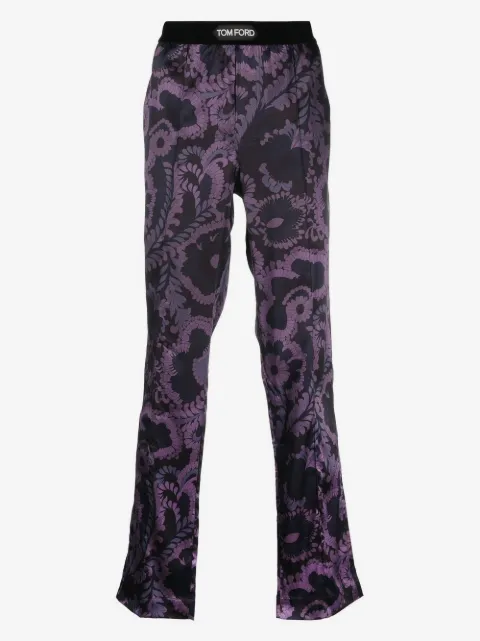 TOM FORD floral-print stretch-satin trousers