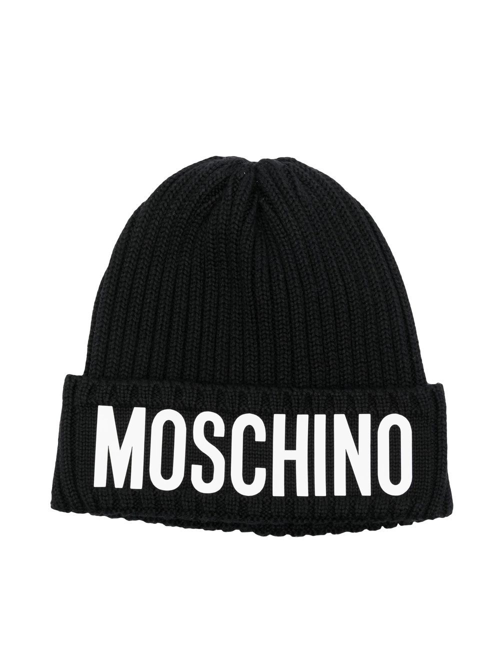 

Moschino Kids gorro tejido de canalé con logo estampado - Negro