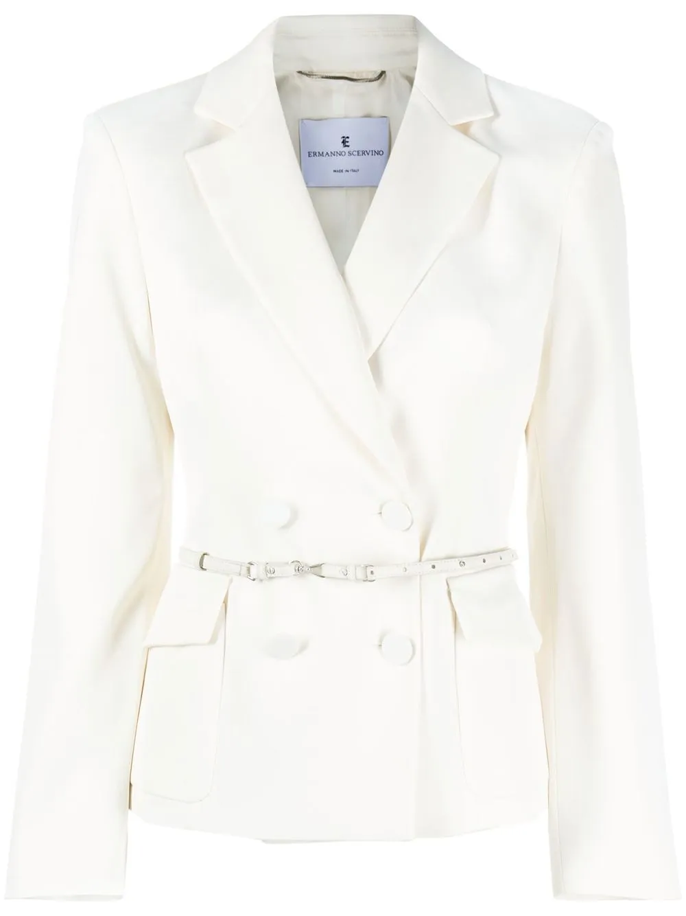 

Ermanno Scervino blazer con doble botonadura y cinturón - Blanco