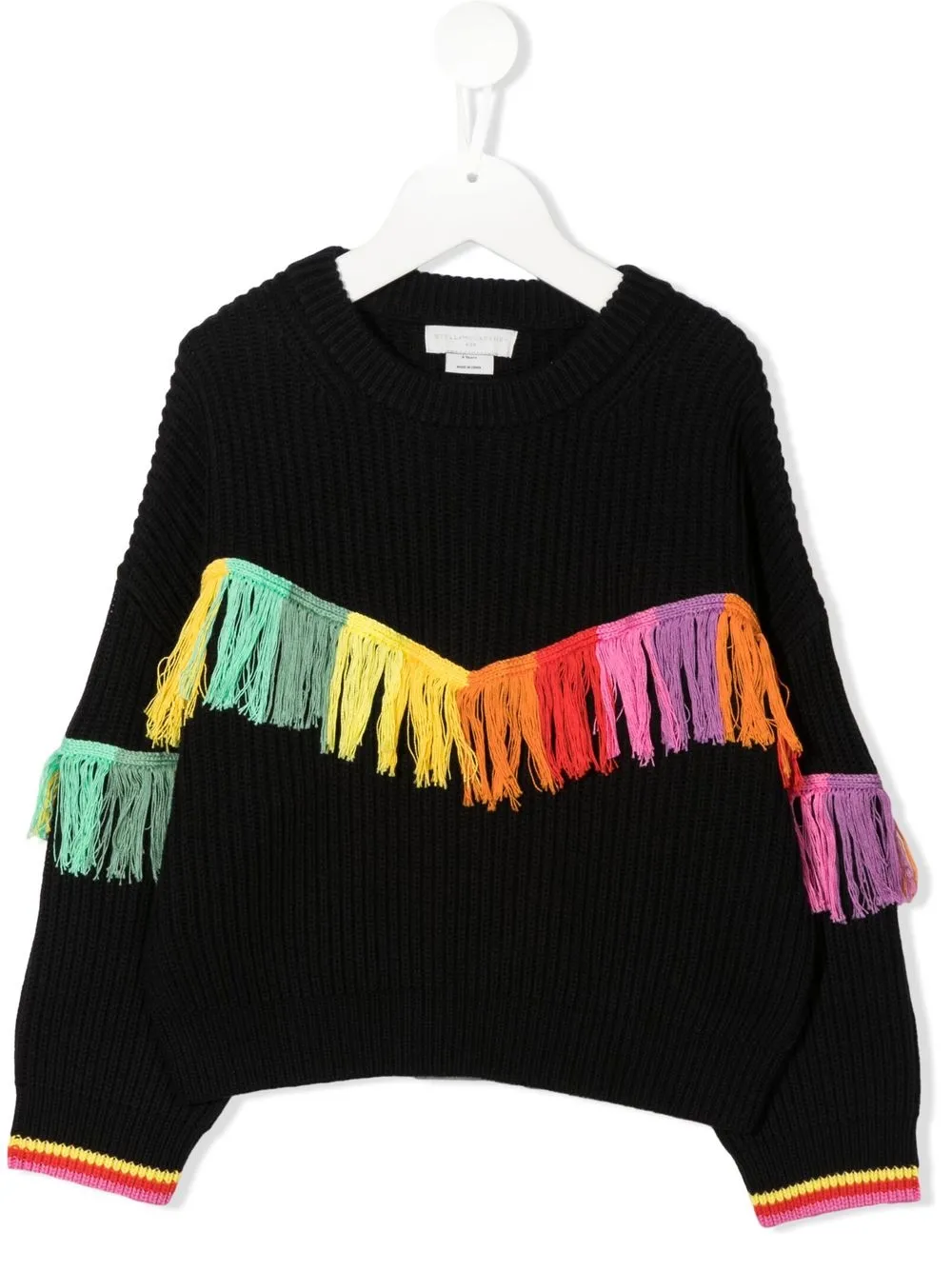 

Stella McCartney Kids suéter tejido de canalé con flecos - Negro