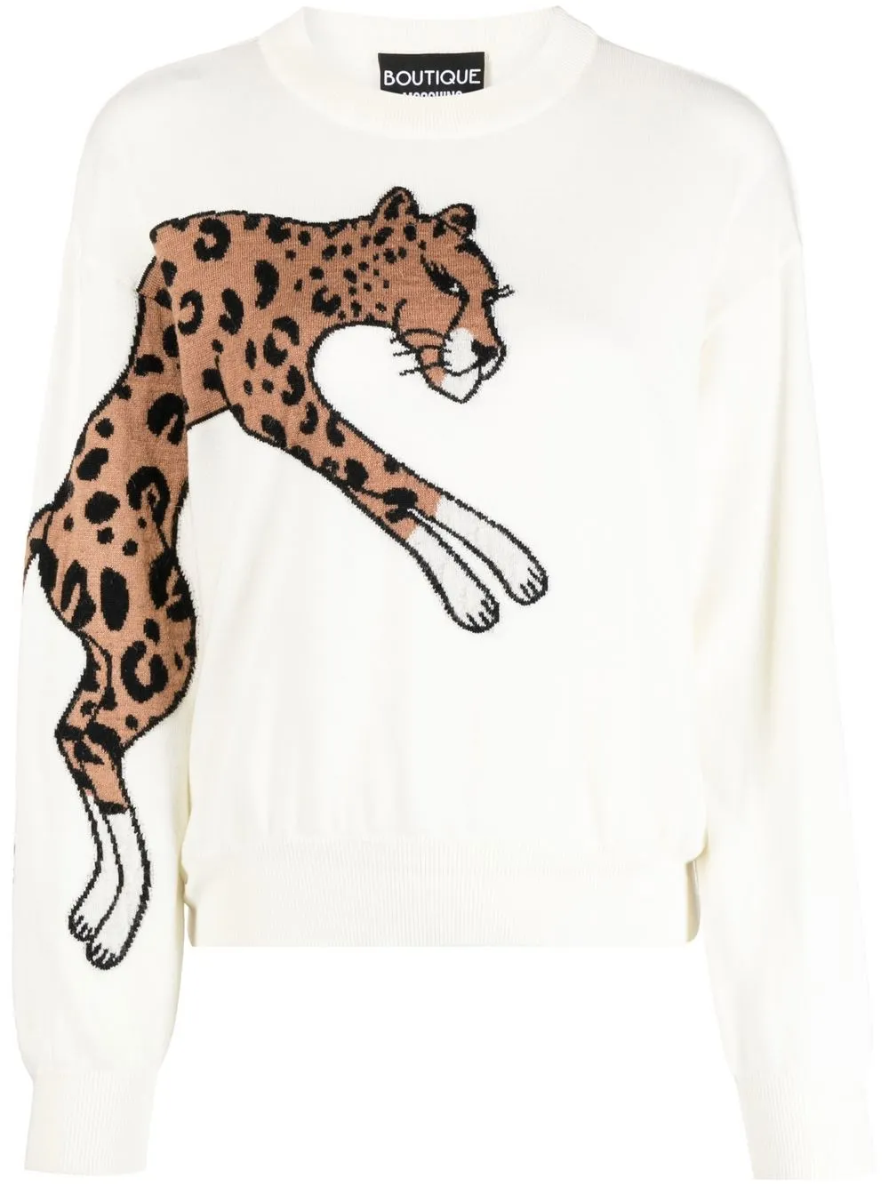 

Boutique Moschino leopard intarsia crew neck jumper - Neutrals