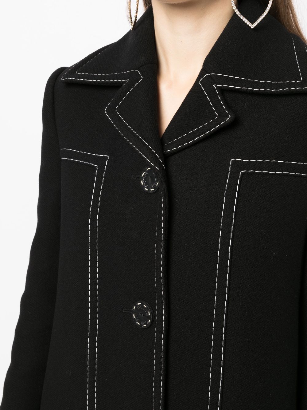 black coat with white stitching