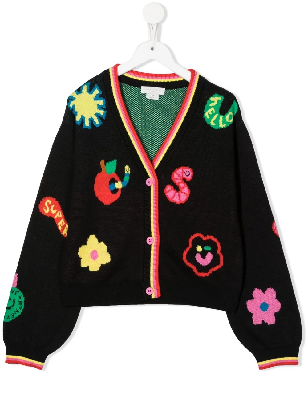 

Stella McCartney Kids cárdigan tejido en intarsia con cuello en V - Negro