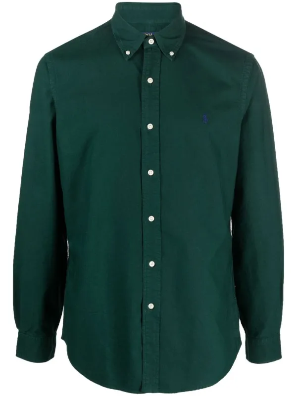 dark green ralph lauren dress shirt Polo Ralph Lauren Embroidered-logo Long-sleeve Men Shirt