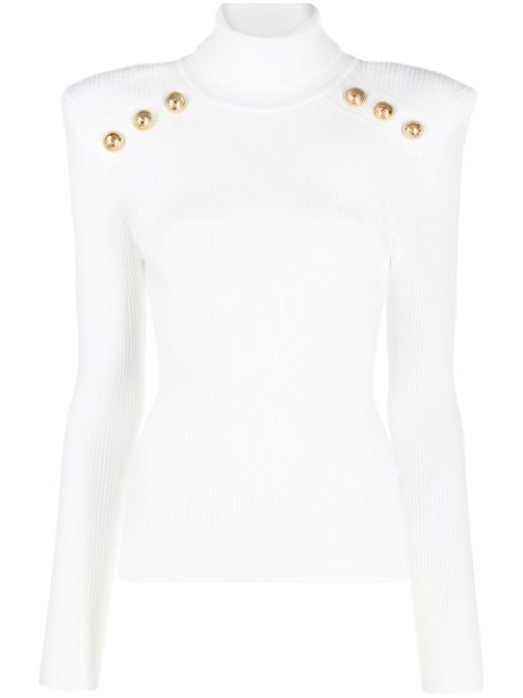 Balmain embossed button-detail ribbed jumper Women