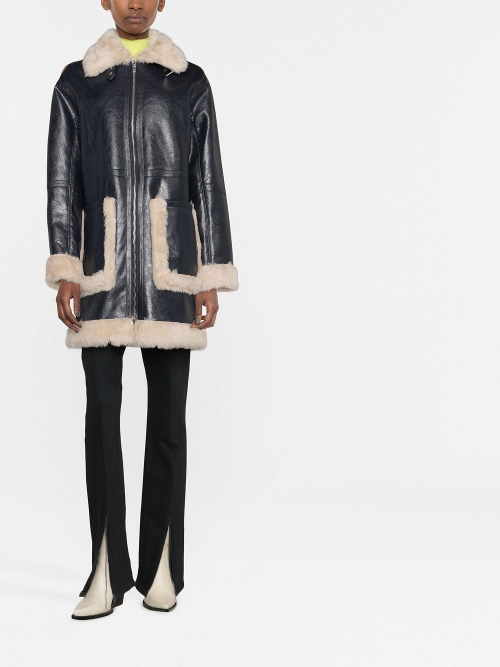 Shop Stand Studio Haley Shearling-trimmed Faux-leather Coat In Blue