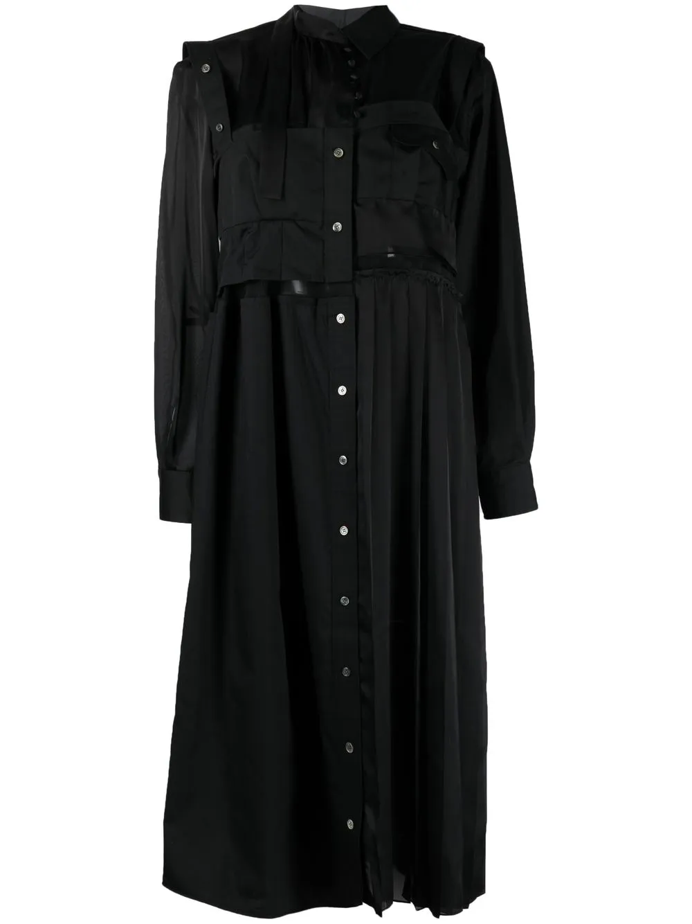 

sacai buttoned long-sleeve midi dress - Black