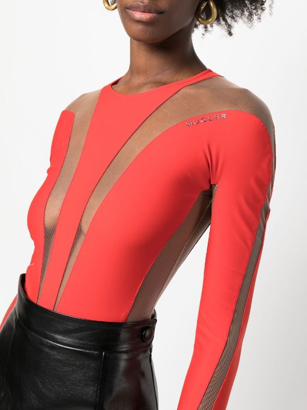 Mugler Panelled Sheer Bodysuit - Farfetch