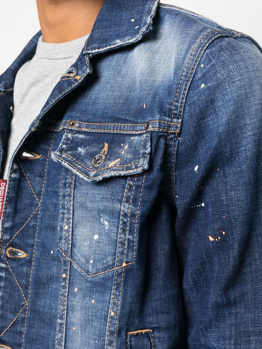 Shop Dsquared2 Paint Splatter-print Denim Jacket In Blue
