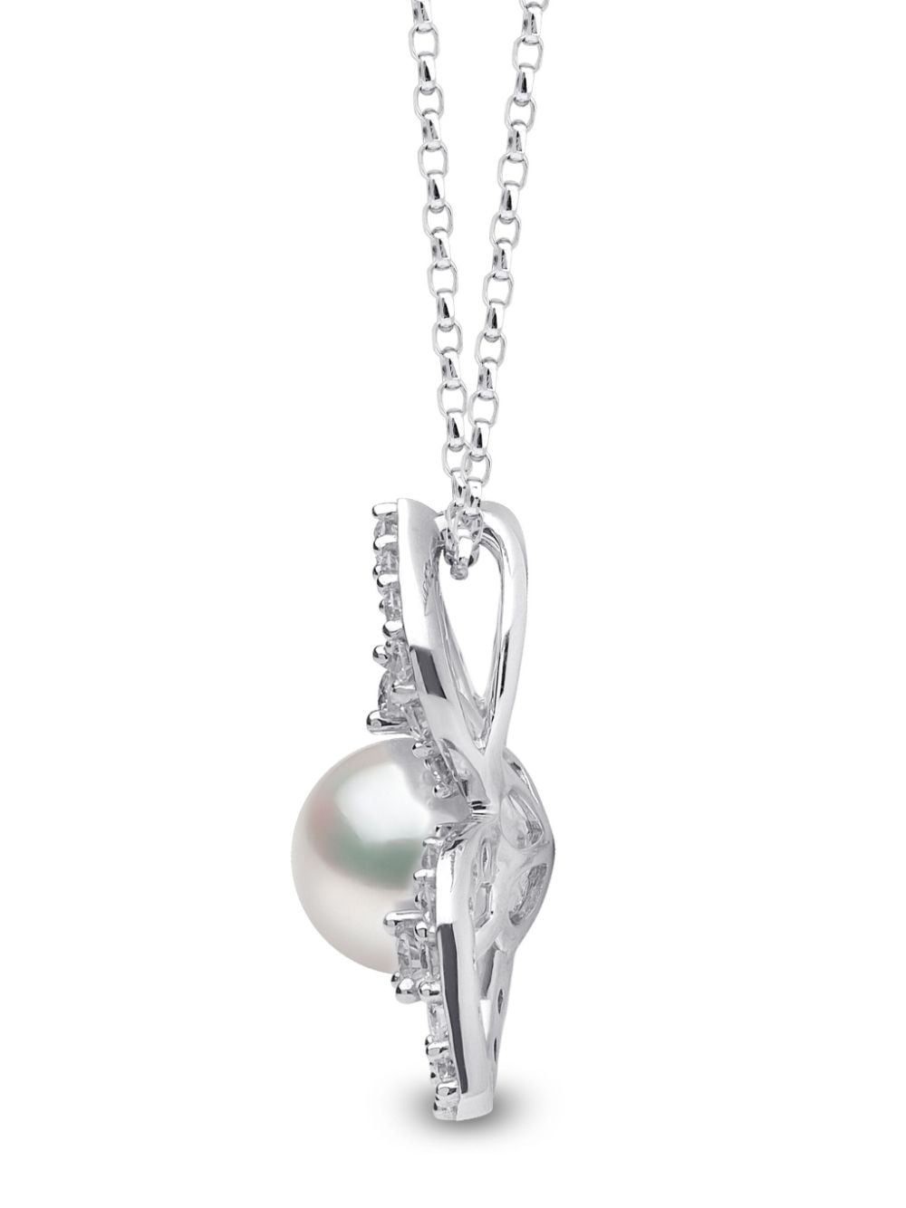 Shop Yoko London 18kt White Gold Petal Pearl And Diamond Pendant In Silver