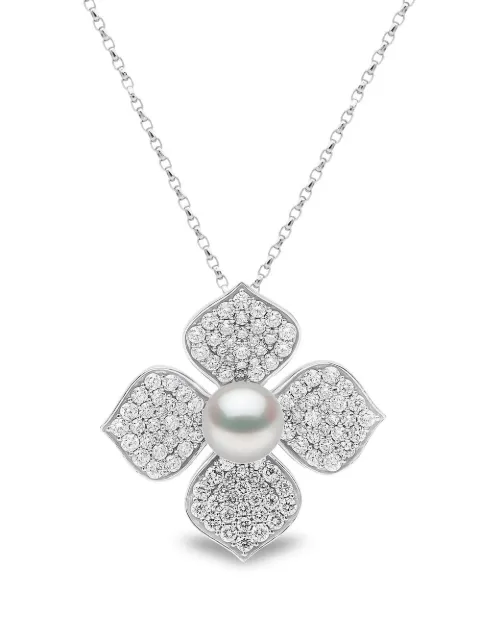 Yoko London pendentif Petal en or blanc 18ct serti de perles et diamants