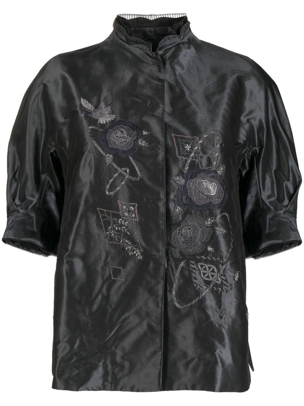 SHIATZY CHEN embroidered silk puff-sleeve jacket - Black