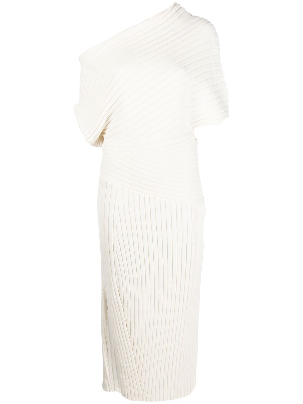 one-shoulder knitted midi dress