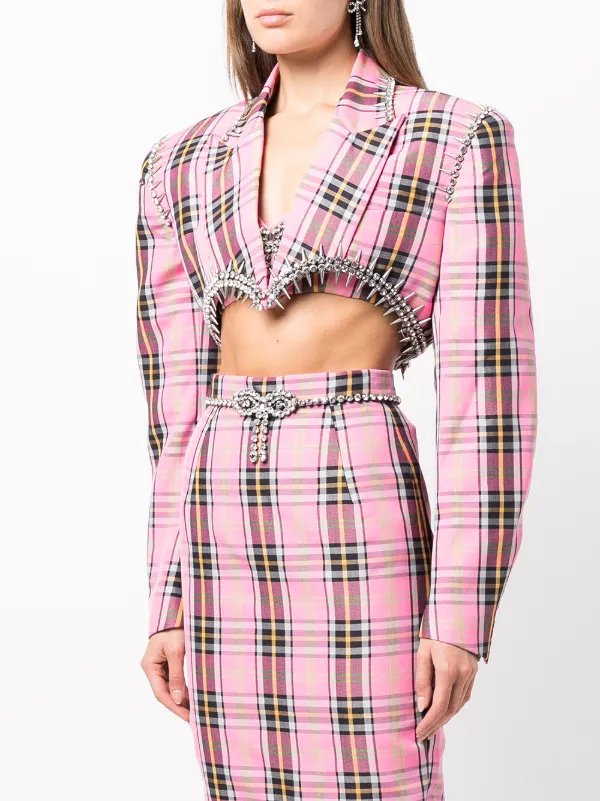 AREA Plaid Cropped Blazer - Farfetch