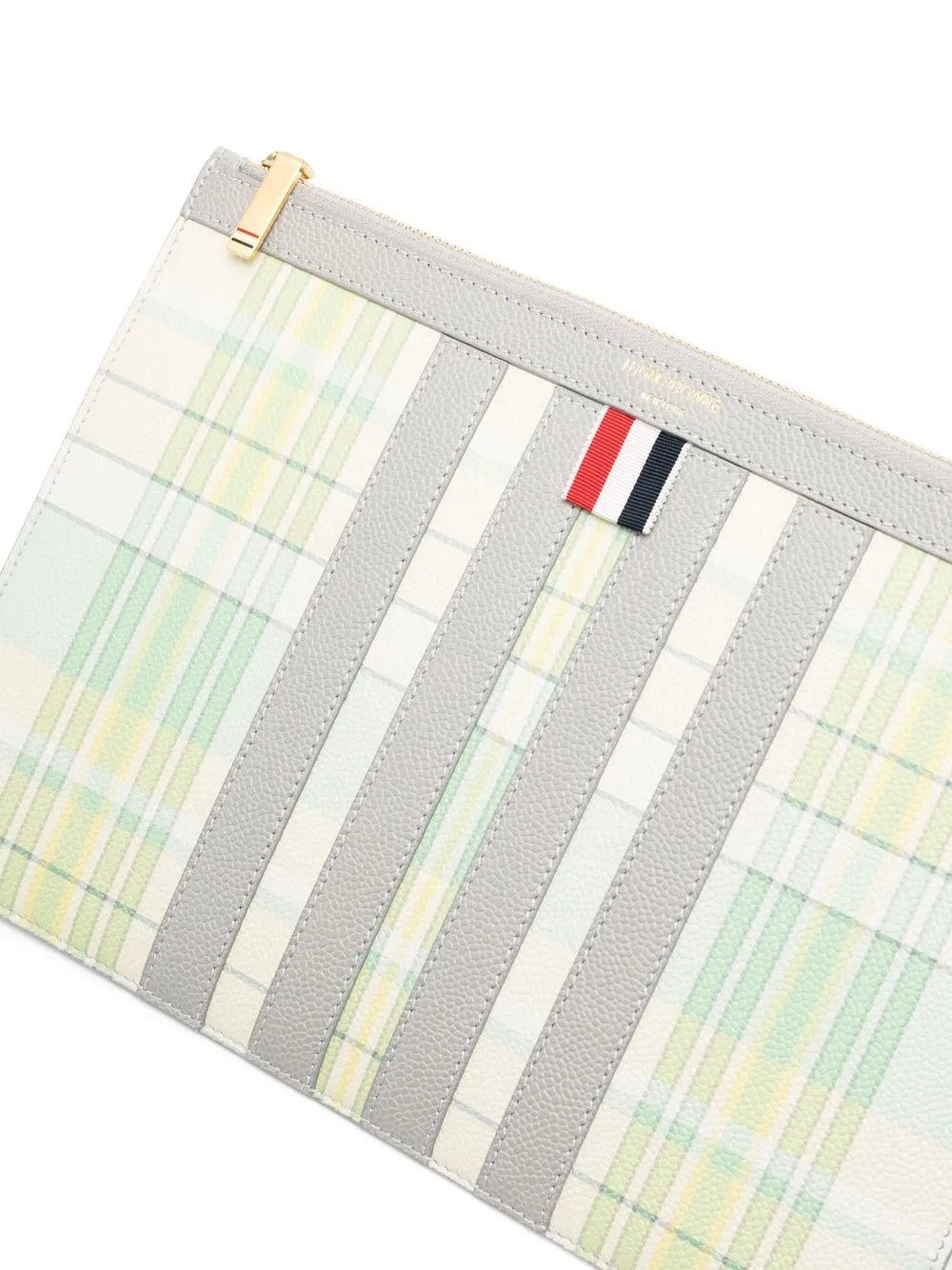 Shop Thom Browne Plaid-check Print Clutch Bag In Grün