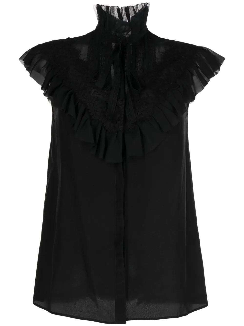 

SHIATZY CHEN blusa con cuello de encaje y volantes - Negro