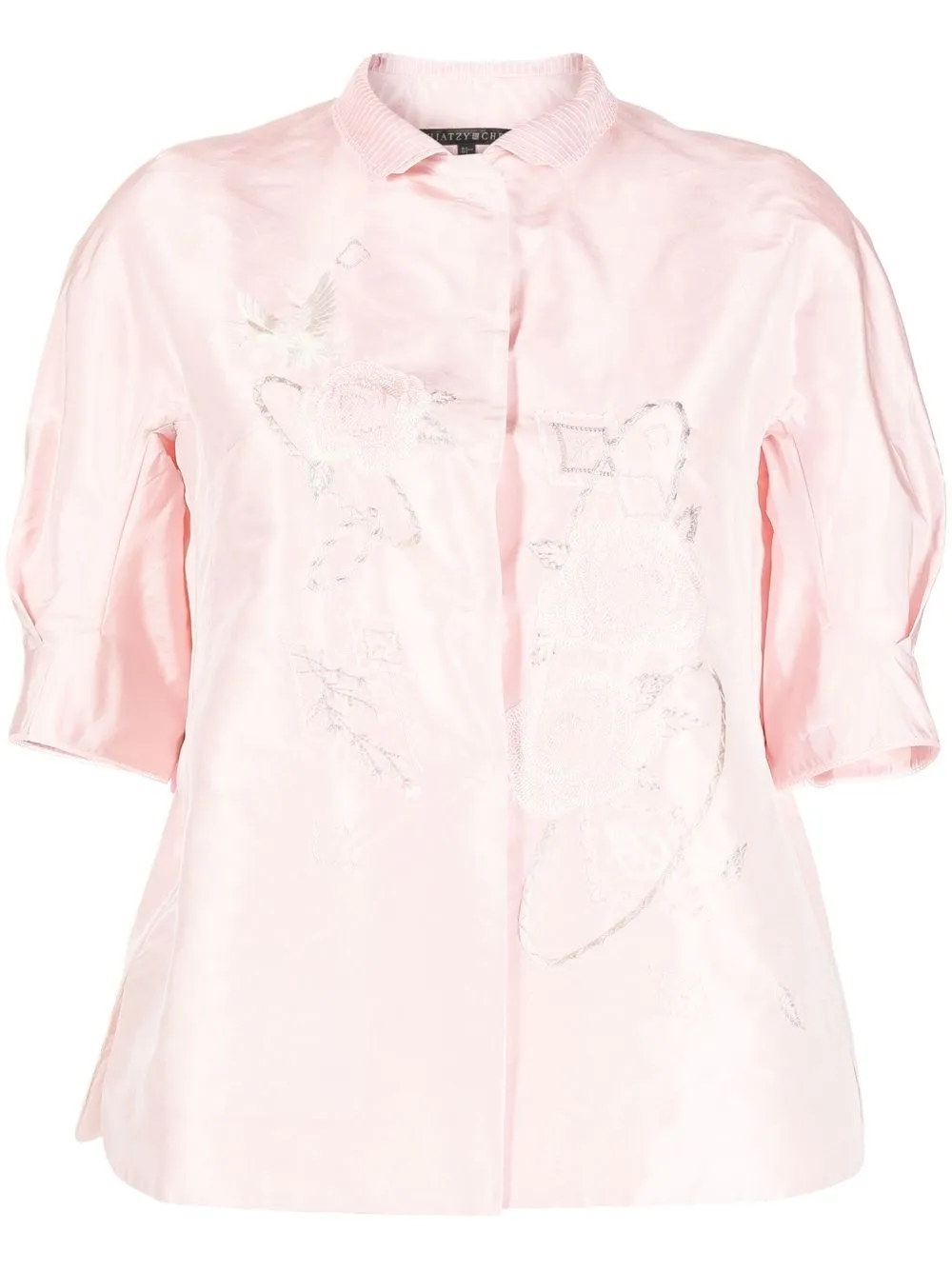 

SHIATZY CHEN embroidered silk puff-sleeve jacket - Pink