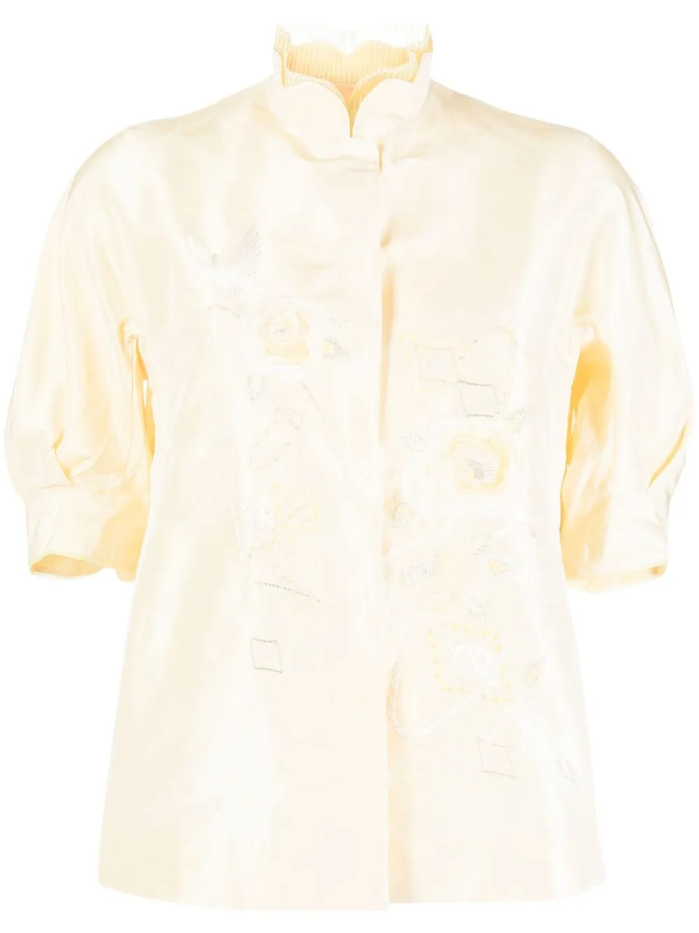 

SHIATZY CHEN embroidered silk puff-sleeve jacket - Yellow