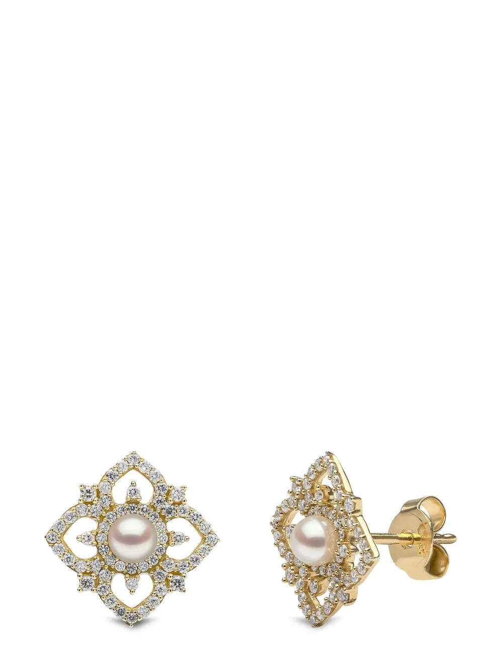 18kt Yellow Gold Petal Pearl And Diamond Earrings