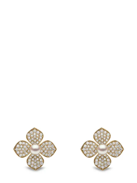 Yoko London 18kt yellow gold Petal pearl and diamond earrings
