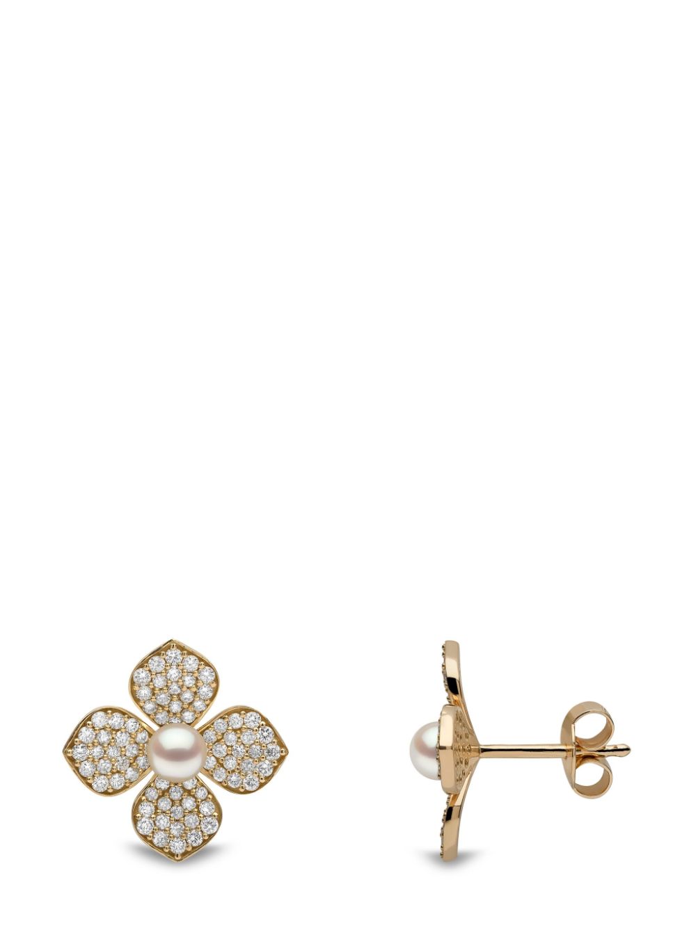 Shop Yoko London 18kt Yellow Gold Petal Pearl And Diamond Earrings