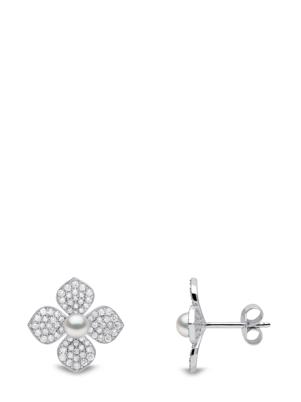 18kt White Gold Petal Pearl And Diamond Earrings