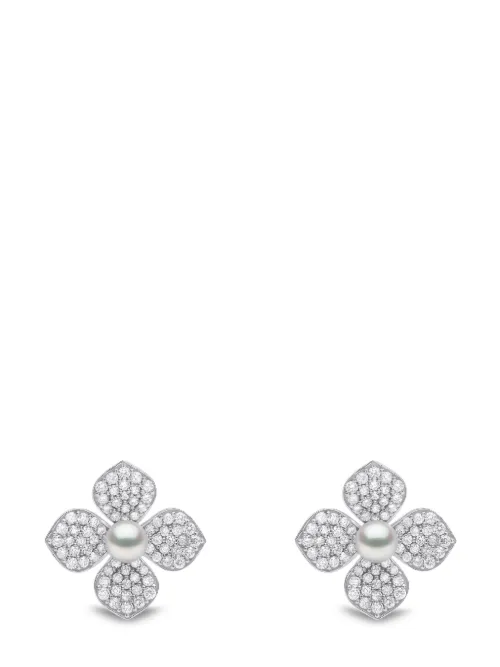 Boucles d'oreilles Petal en or blanc 18ct serties de perles et diamants - Yoko London - Modalova
