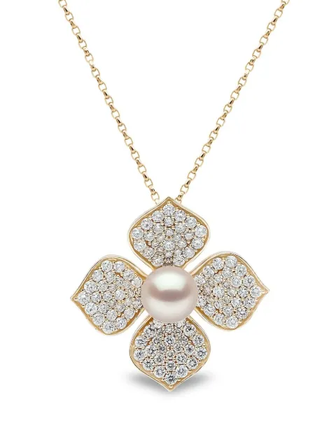 Yoko London pendentif Petal en or 18ct serti de diamants et perles